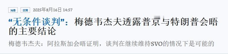 梅德韦杰夫披露细节：在把“球”踢给欧洲和乌克兰一事上，普京与特朗普达成共识
 