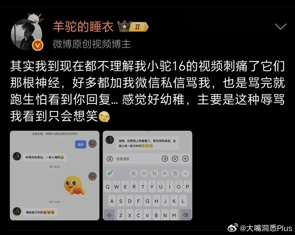 "羊驼" 发文表示自己被极端粉骂惨了，到现在都不理解小驼16的视频刺痛了它们那根