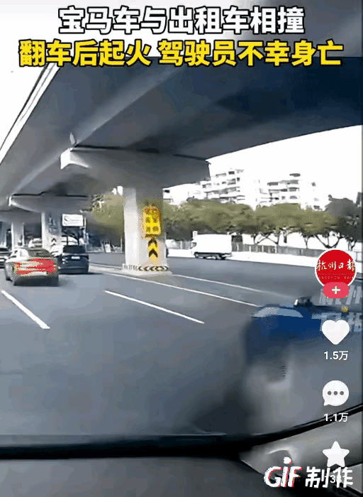 开宝马真的很狂啊  看不起出租车 结果最后车毁人亡