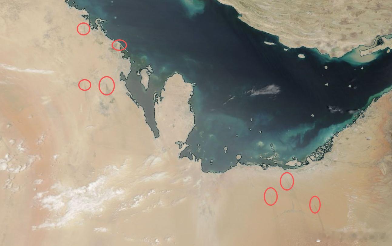 海湾多国遭袭 海湾多国卫星照可见黑烟（红圈）中东局势伊朗接受停火提议