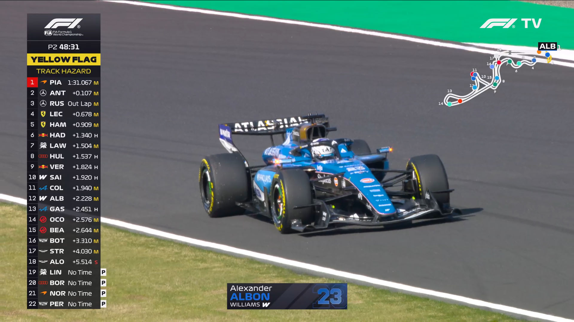 阿尔本的赛车短暂的停在了1～2号弯的之间F1赛车2026F1日本大奖赛