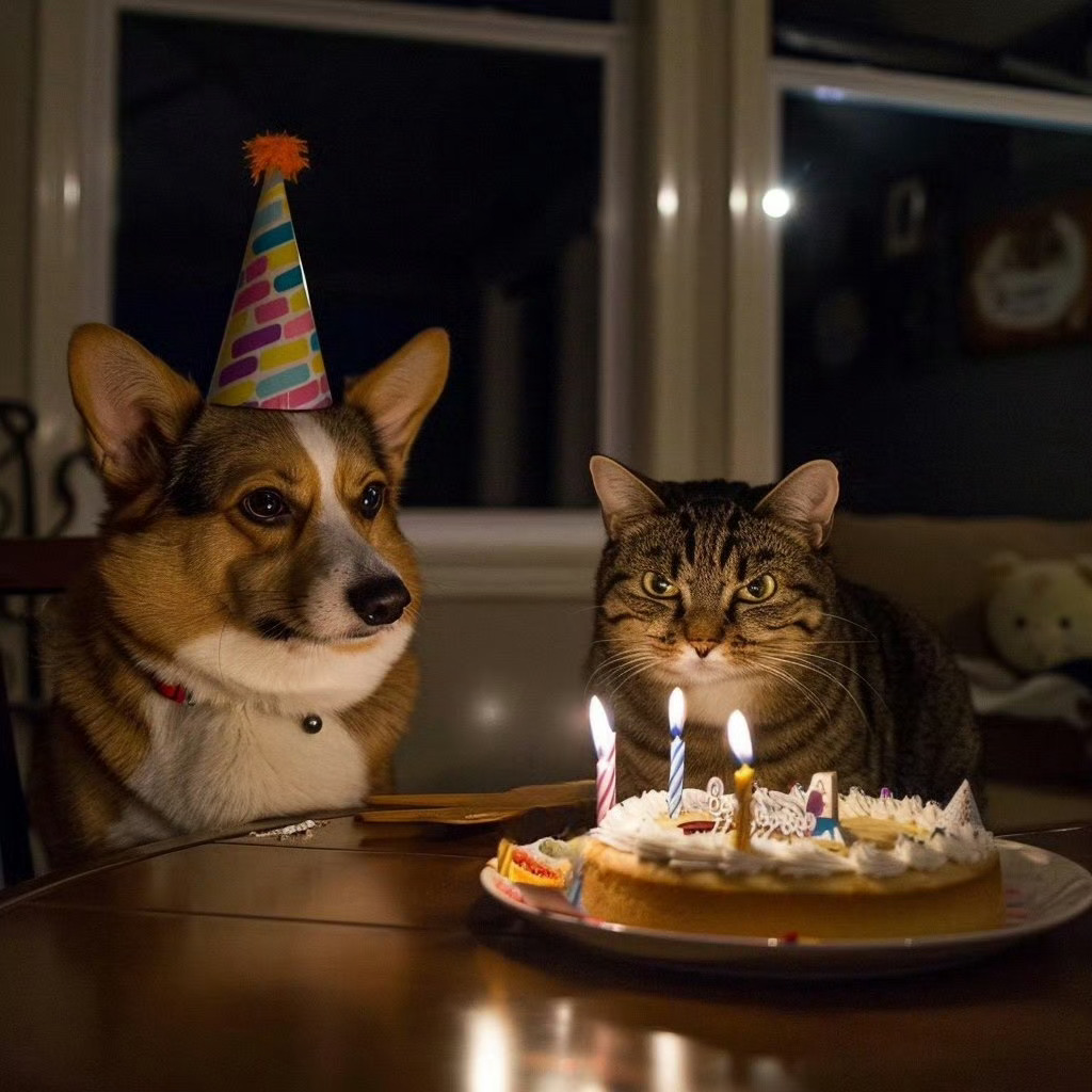 给狗子过生日，猫咪好像不开心😠 