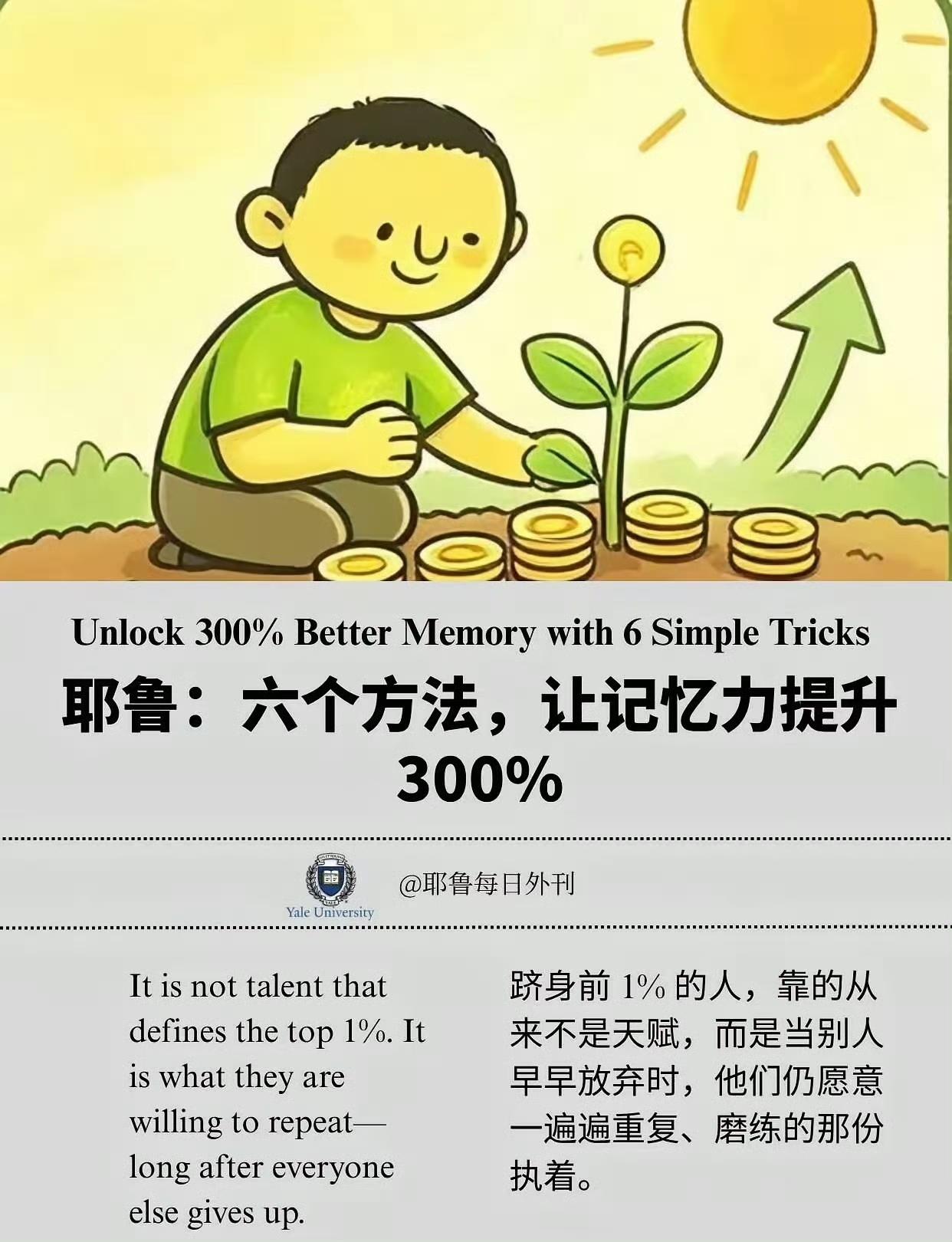 耶鲁分享6个记忆方法，简单实用，记忆力大幅提升
 
很多人总觉得记性差，记单词、