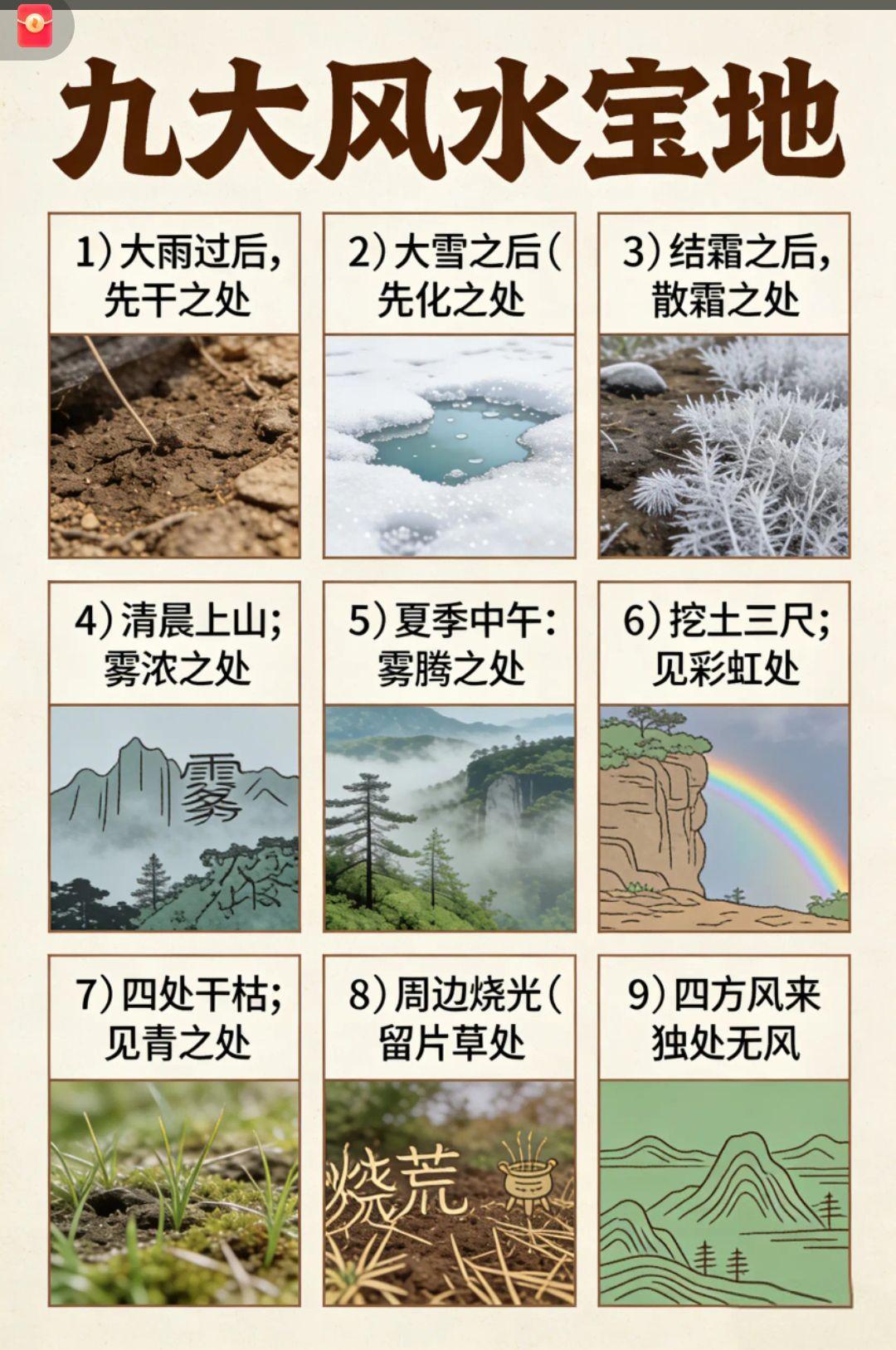 “风水宝地”背后的科学原理！
   ① 大雨后先干、大雪后先化之处，是土壤透气性