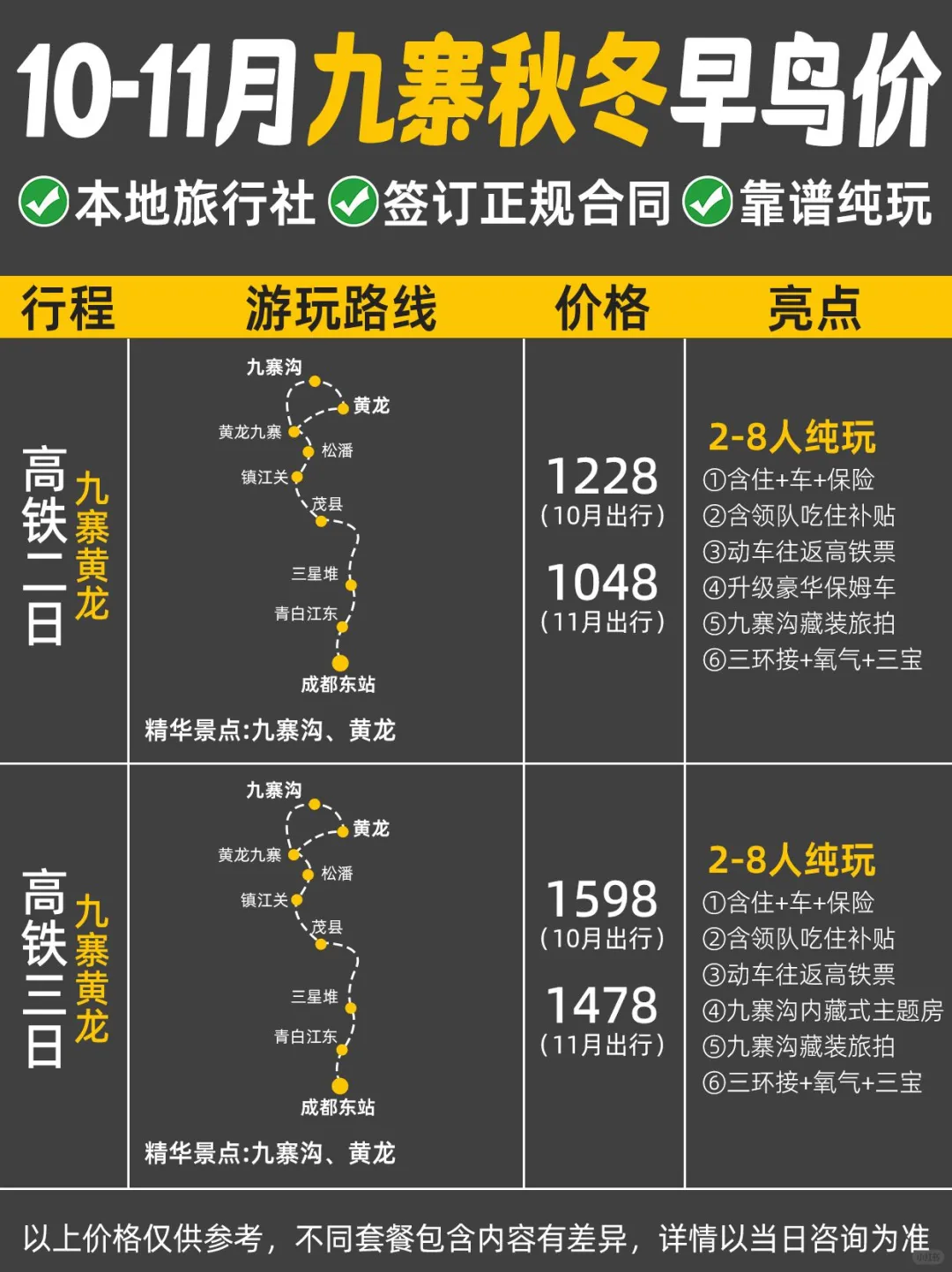 10-11月不劝退！九寨沟秋冬小团价格表来啦