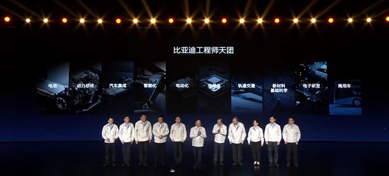 比亚迪工程师团队涵盖：电池、动力总成、汽车集成、智能化、电动化、半导体、轨道交通