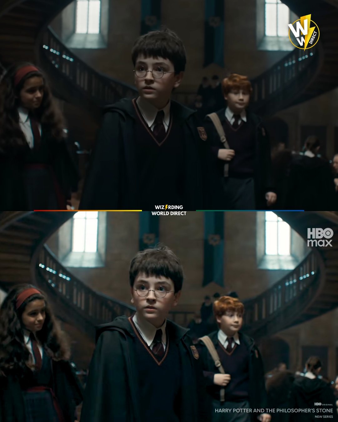 HBO最新广告中，剧版《哈利·波特》的某些场景似乎比之前预告片中的更明亮。⬆️预