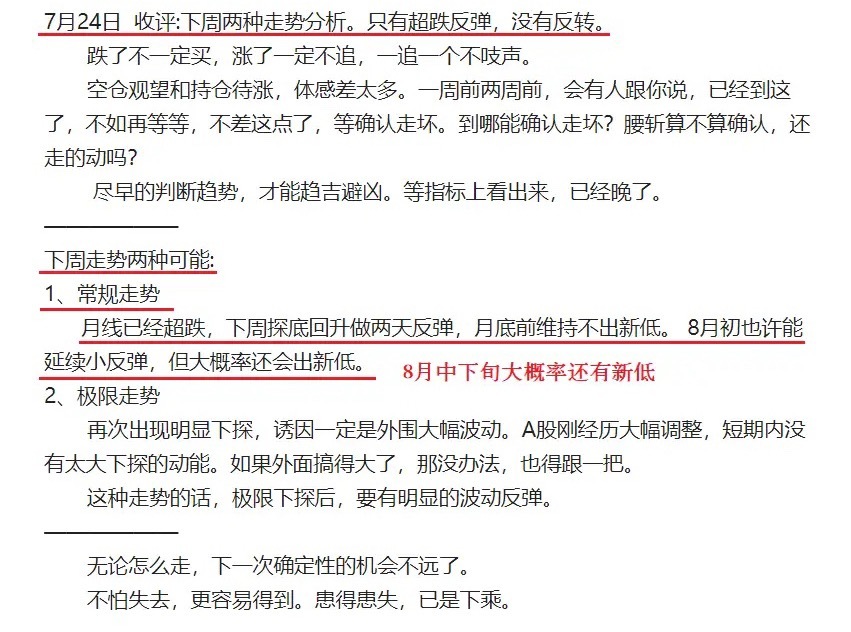 7月26日: 下周不看空，周线收红。       今天认真复盘了，结论如下:1、