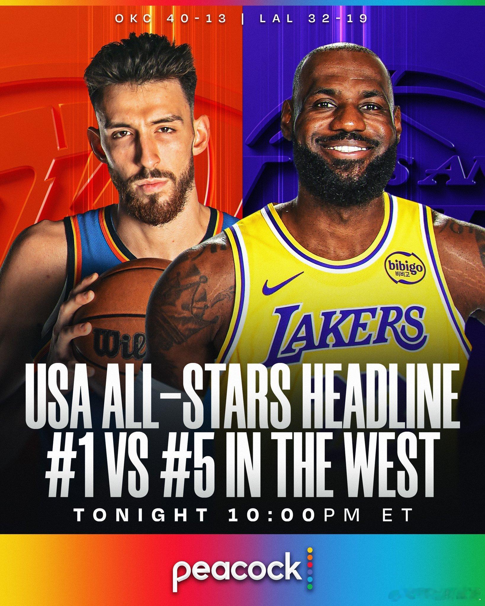 nba常规赛今日赛程，多场热门比赛！正在直播，雷霆vs湖人 灰熊vs勇士 76人