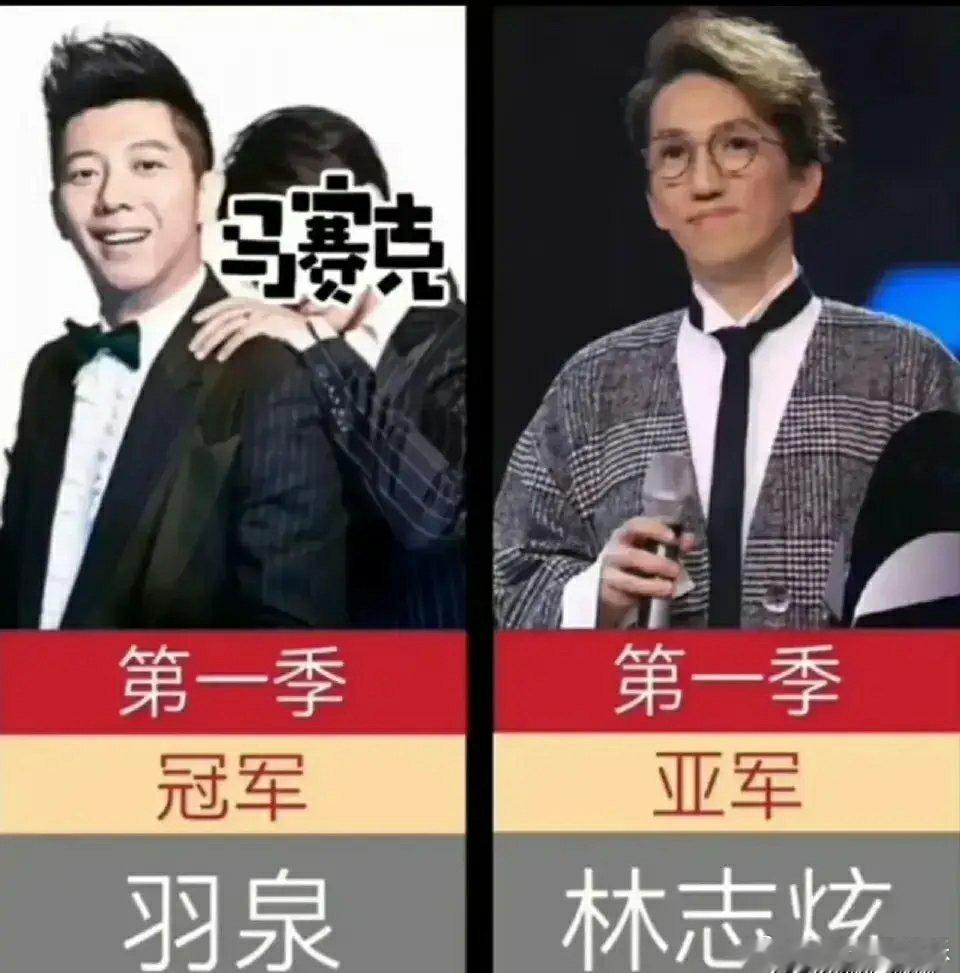 歌手历届冠、亚军！第一届：冠军羽泉，亚军林志炫第二届：冠军韩磊，亚军邓紫棋第三届