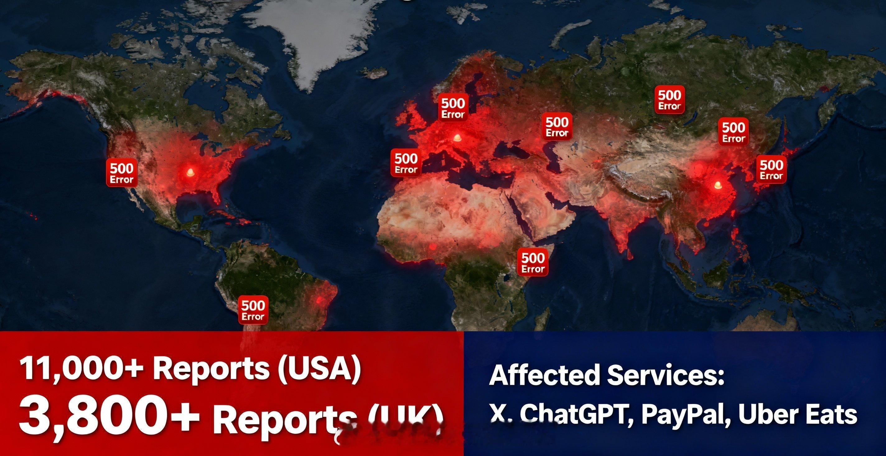 Cloudflare故障事件数据解读：故障严重程度：- 全球范围，涵盖所有时区-