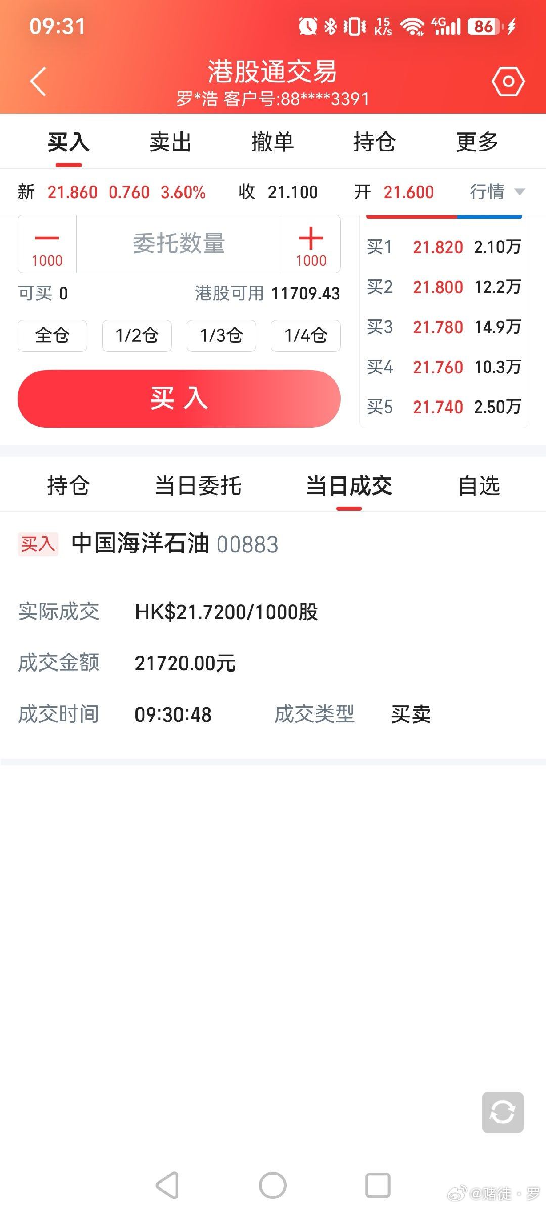 买入中国海洋石油h股票