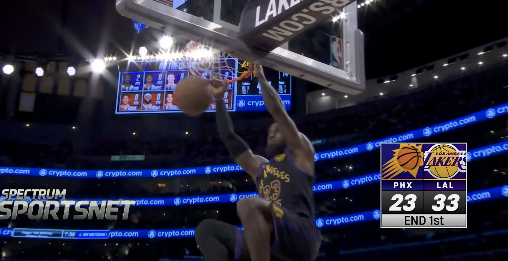 第一节结束，湖人33-23太阳，怎么说？太阳vs湖人 詹姆斯14分1篮板5助攻1