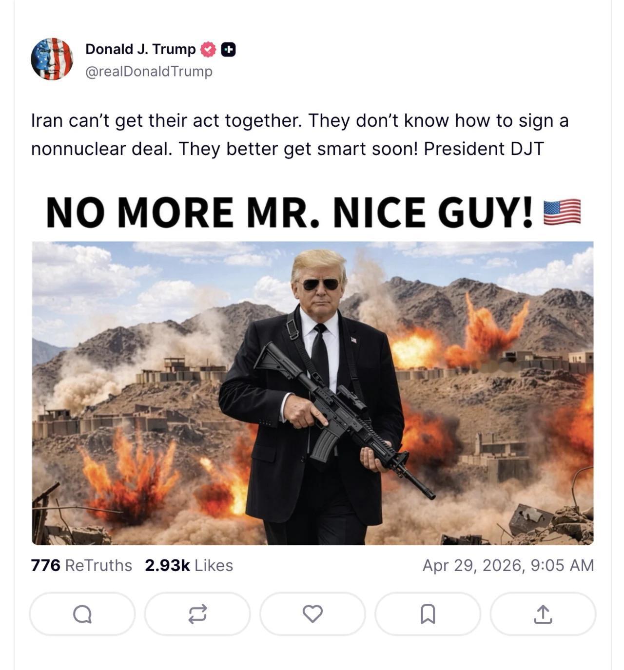 特朗普扛不住了！
4月29日，特朗普突然发布动态称：“伊朗搞不明白状况，他们不知