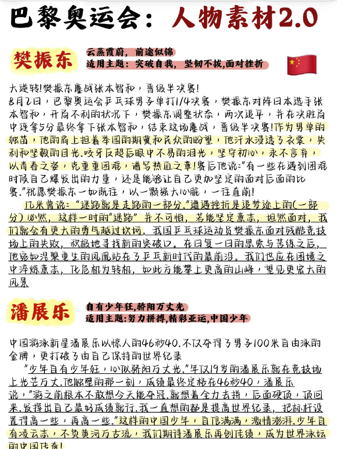 落笔生花｜巴黎奥运会人物素材2.0