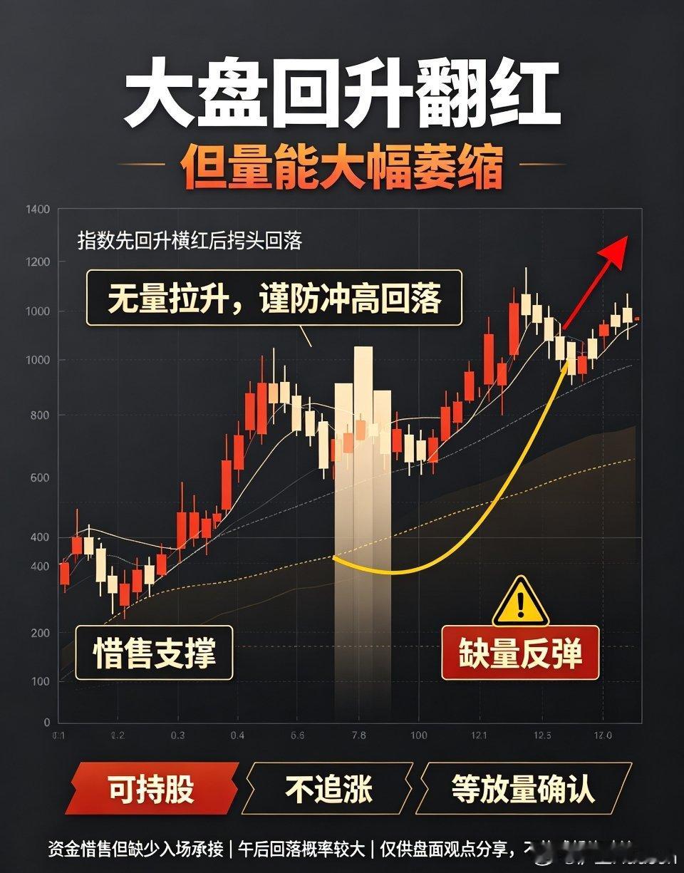午后盘面解读：指数小幅回升翻红，警惕无量拉升回落风险午后大盘出现明显回升动作，指