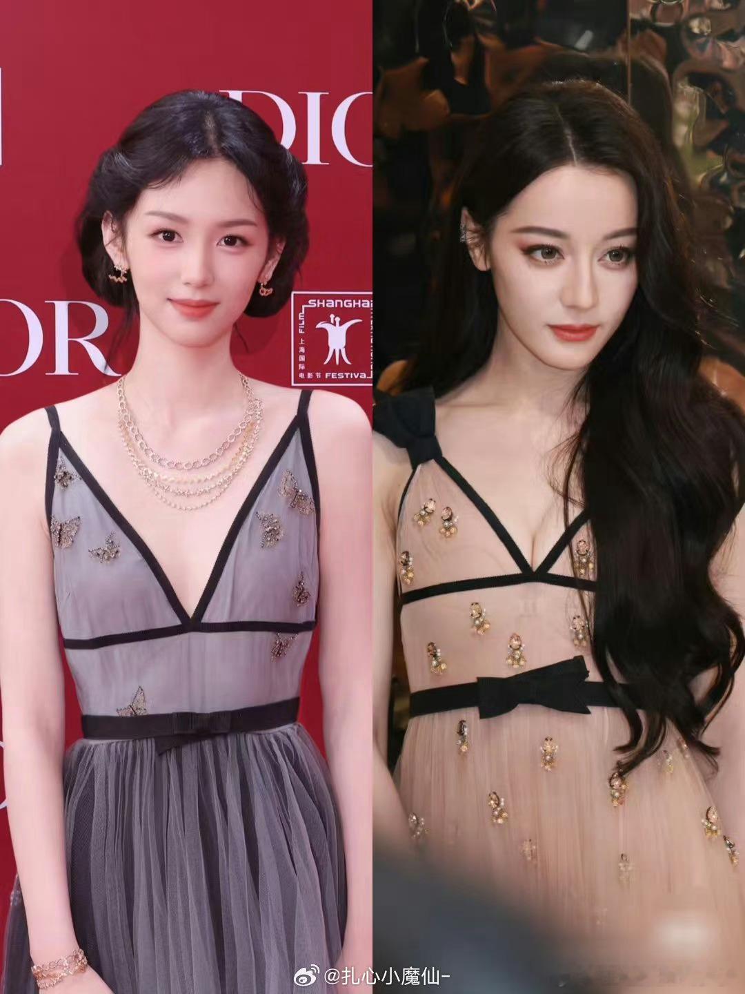 #迪丽热巴周也撞衫#这俩裙子还真挺像的，换个颜色简直就一模一样，周也这条也是🦅