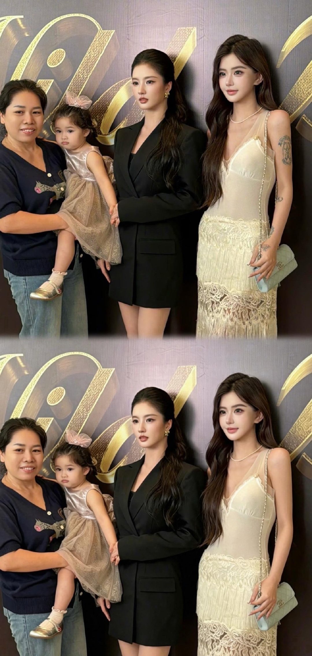 韩安冉带着女儿和小鬼刘些宁同框，真心建议她把身上的纹身都弄掉，隐藏大花臂画面都变