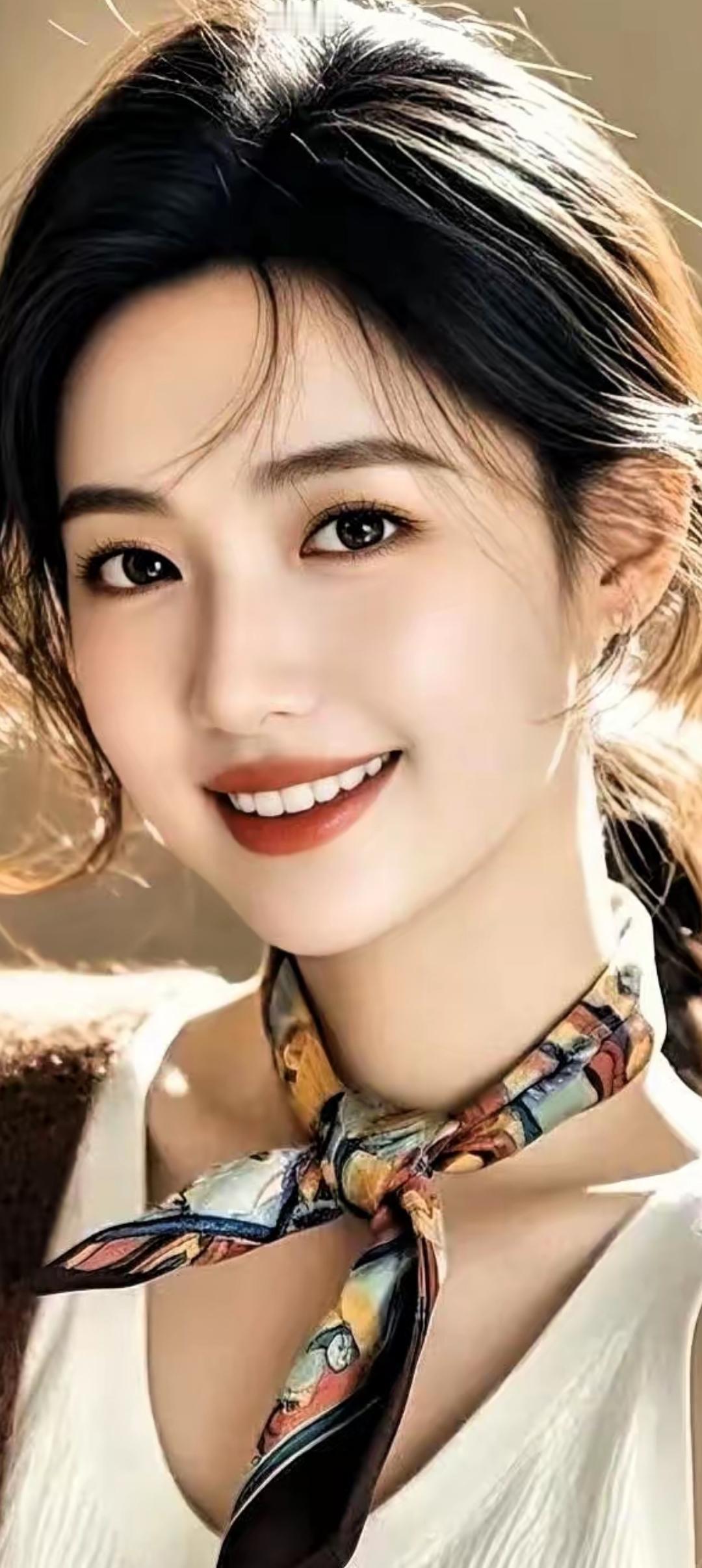 甜美笑容，时尚围巾，元气满满的一天！😊✨