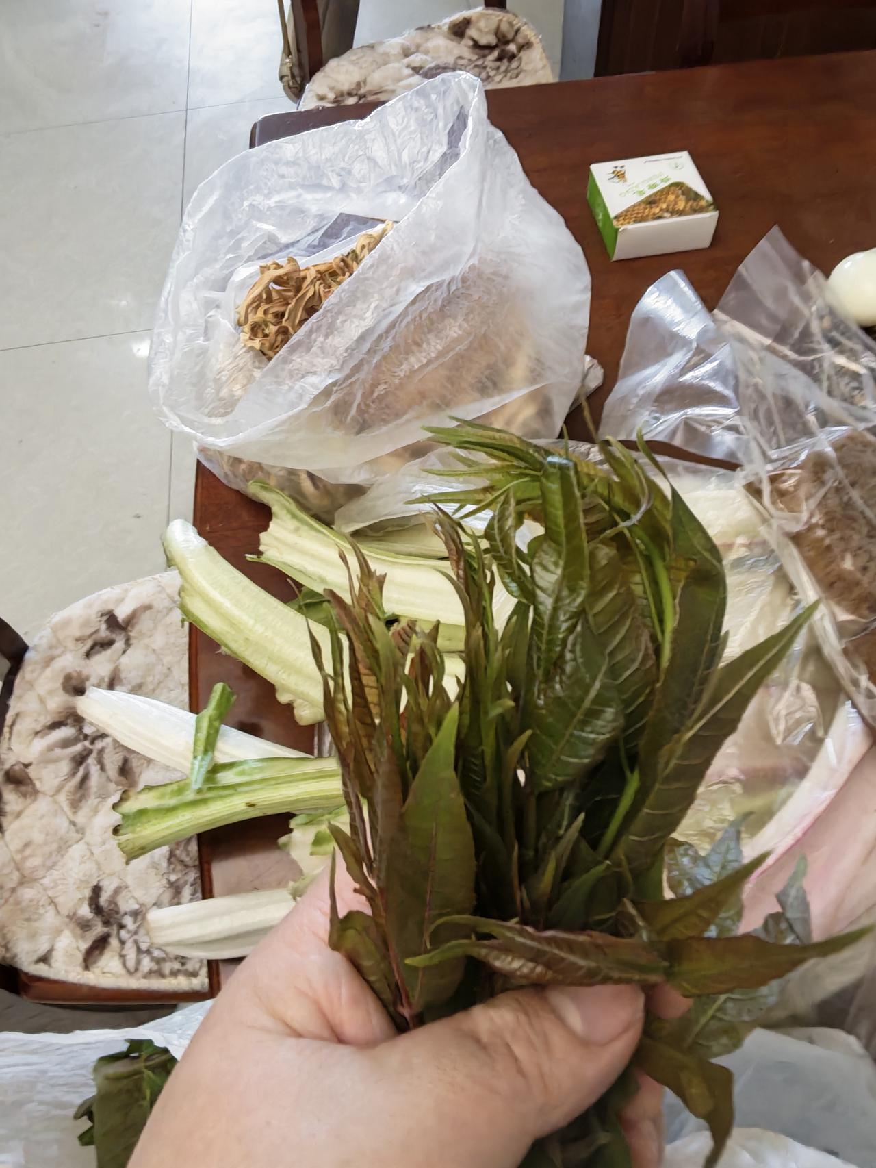 昨天爸爸从阆中老家上来耍几天，给我带了几十个鸡蛋。还有一点春芽，还有一些折耳根叶