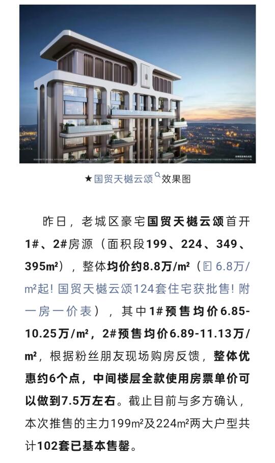 基本售罄！国贸天樾云颂热销难掩市场窘境