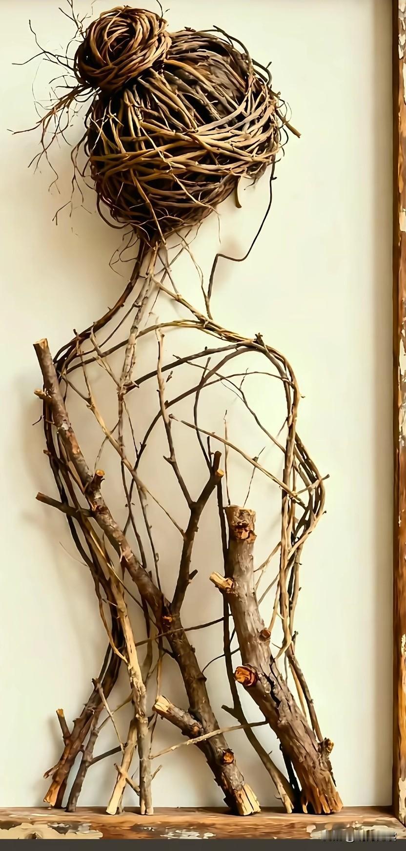 用枝藤搭出的美人侧面，真的巧夺天工。