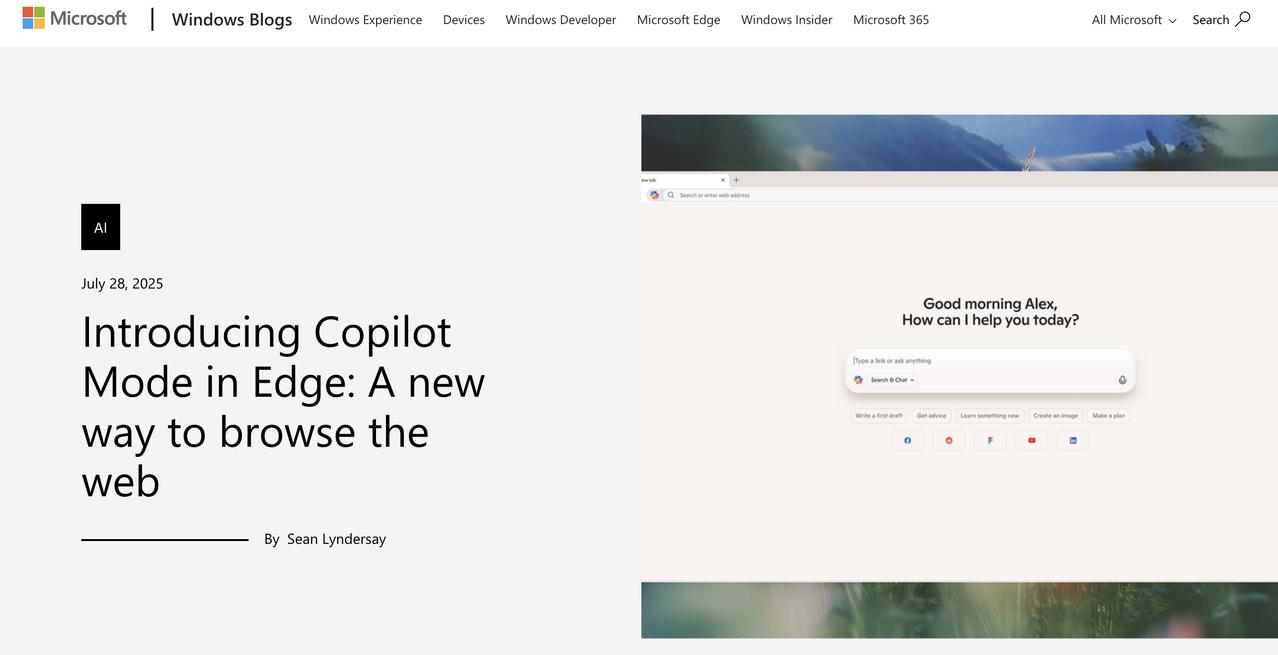 Edge 浏览器迎来 Copilot Mode：AI 浏览器时代加速到来

近日