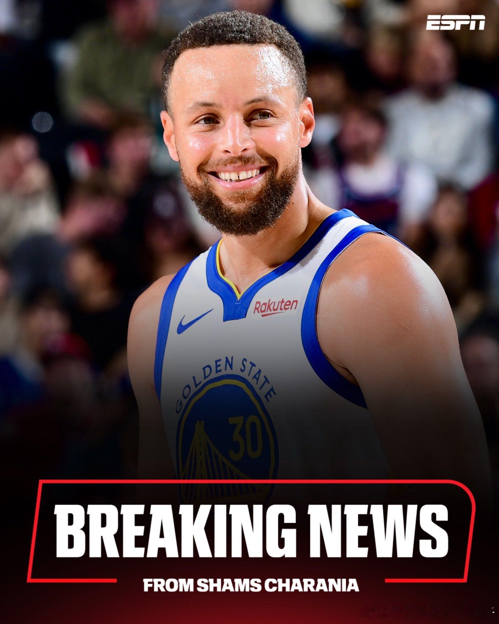 NBA[超话]库里续约勇士 突发：金州勇士队的斯蒂芬·库里已与球队达成一份为期两