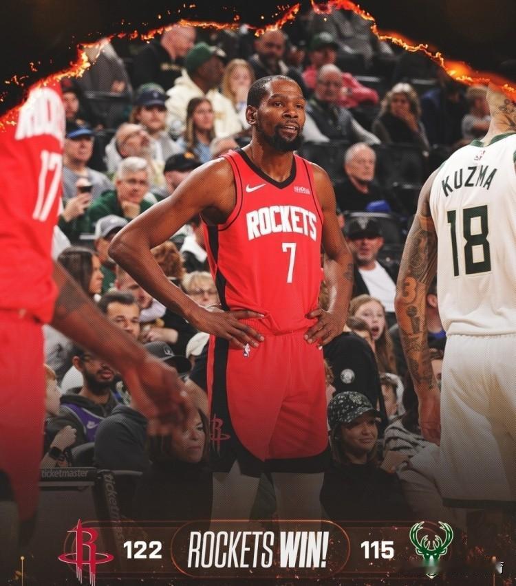 火箭官方真是太尊重杜兰特了，火箭122-115险胜雄鹿，赛后火箭队官方直接把杜兰