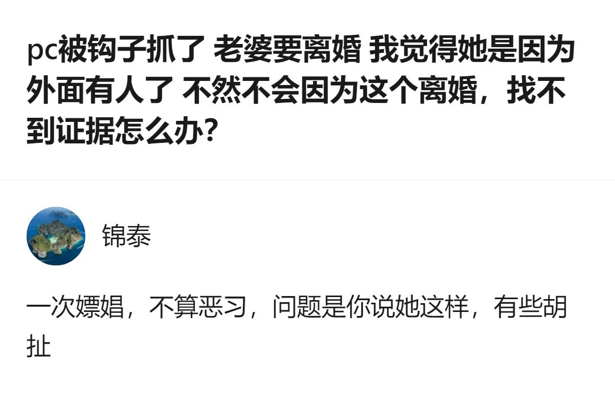 真的别拿“一次嫖娼不算恶习”当遮羞布了，你犯错在前还倒打一耙说老婆外面有人，这脸
