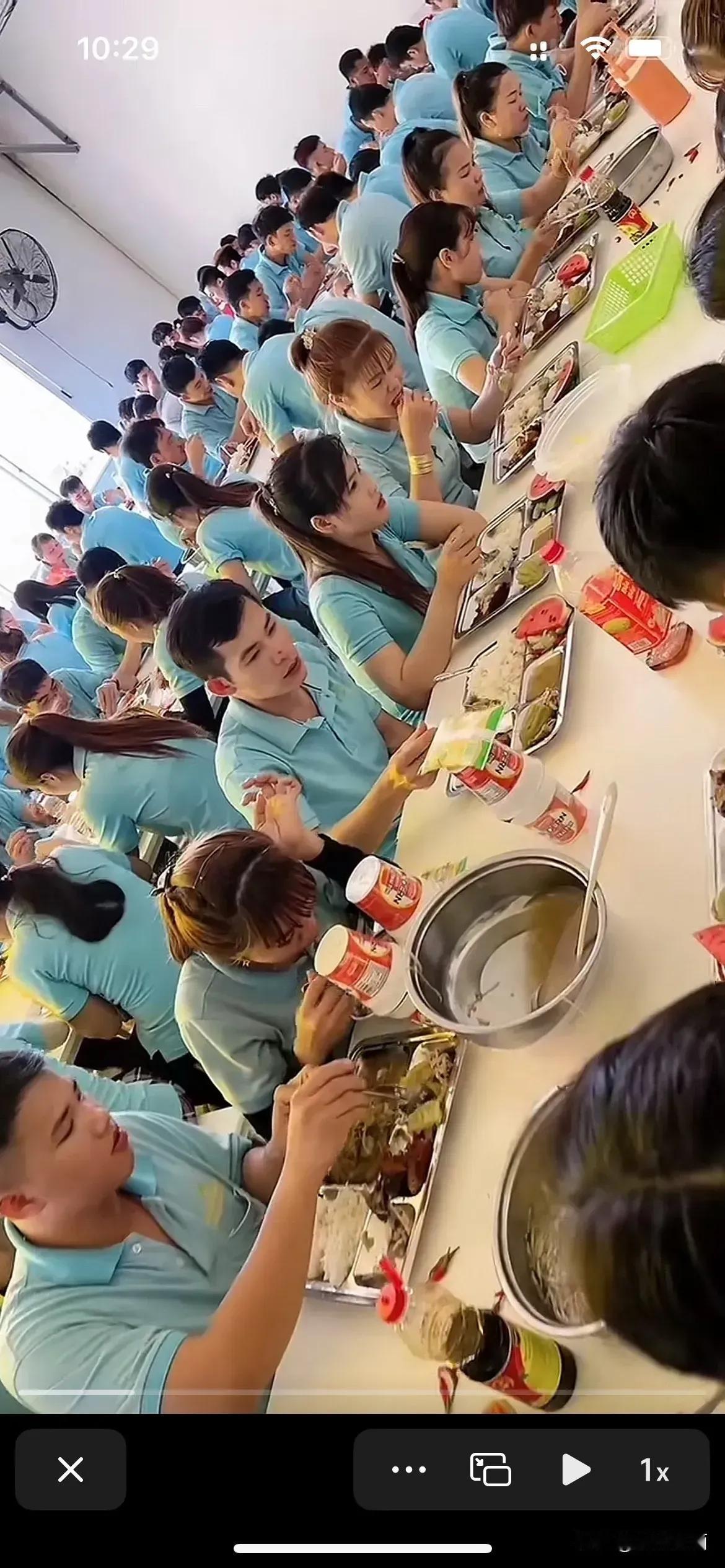 工厂食堂，打工妹打工仔都是越南的。越南车间 越南打工 越南打工生涯