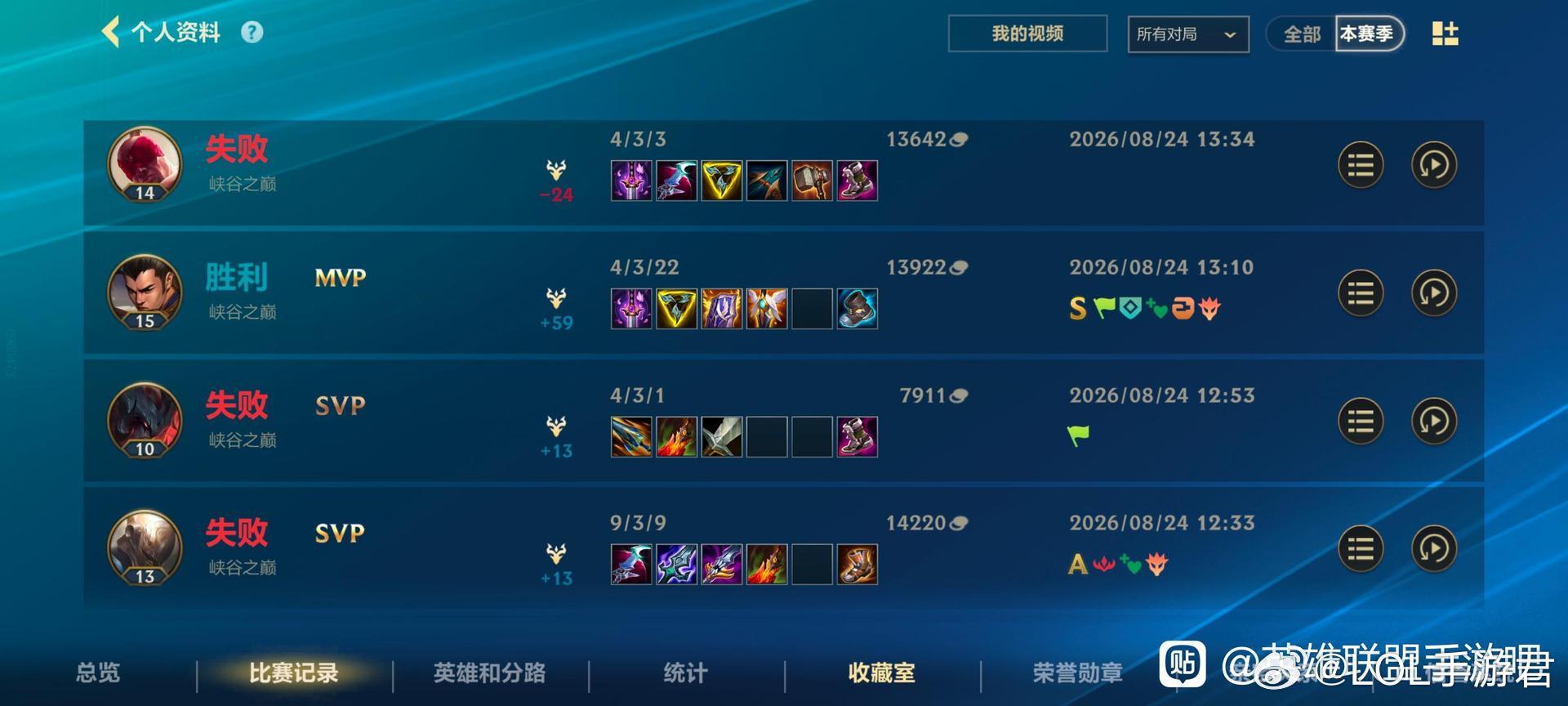LOL手游共赴盛宴LOL手游4周年差一局就满页红彤彤的 