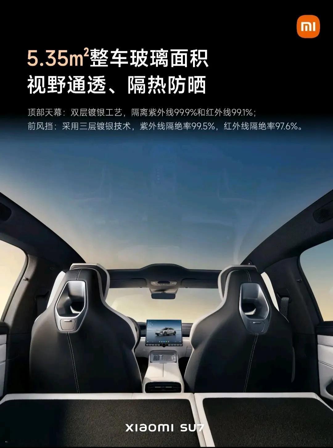 小米的宣传真的喜欢用大数字，就比如说这个玻璃吧，5.35平方米整车玻璃面积，隔绝