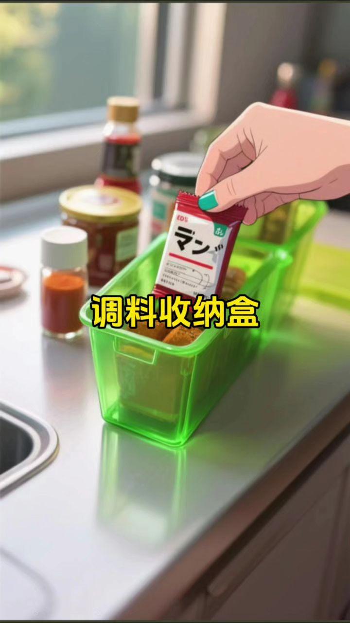 有了这个带隔板的调料收纳盒，调料再也不怕扔的乱七八糟还洒出来了，还可以...