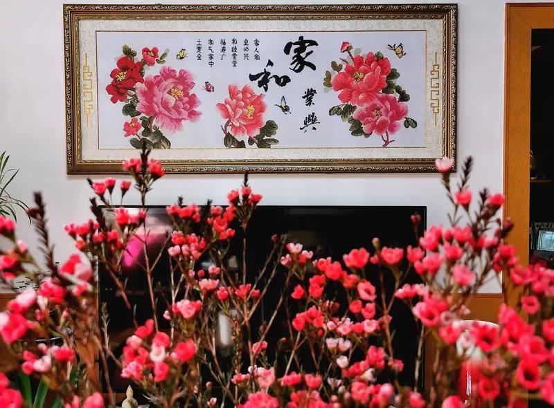 看到“花开富贵千家喜”这个上联，我也来凑个热闹对个下联。我觉得“竹报平安万户欢”