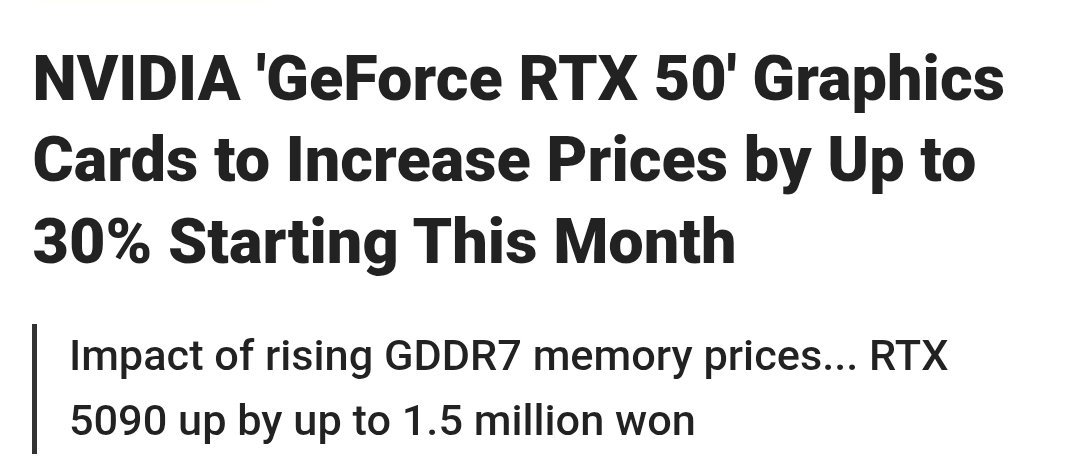 英伟达正在上调 GeForce RTX 50 系列显卡的价格。该公司从本月开始将