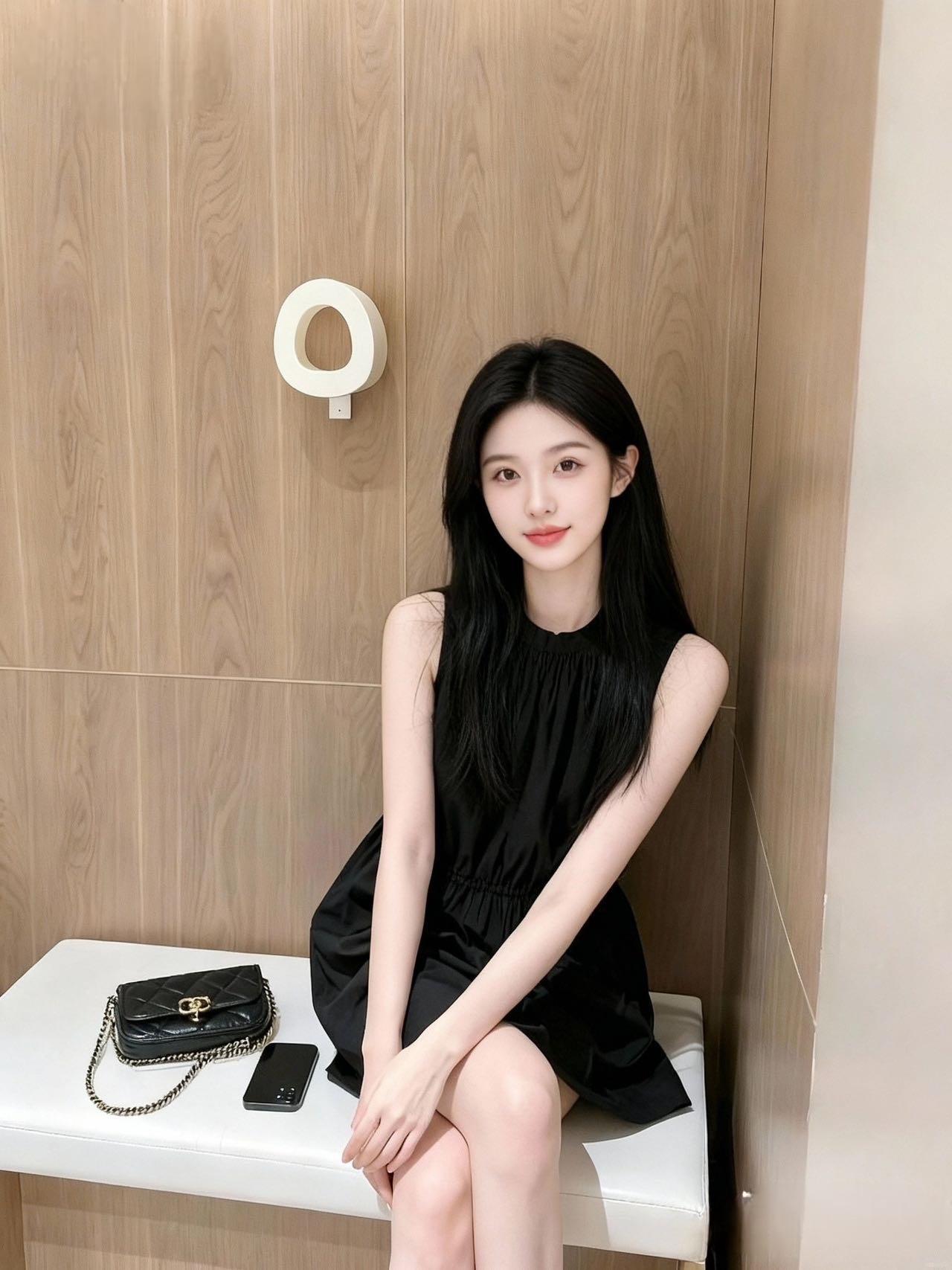 今天随手抓了件无袖黑裙就出门啦，没想到这么出片！领口的小褶皱好显温柔，无袖设计刚