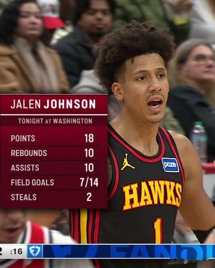 杰伦.约翰逊连续两场比赛拿三双，新的鹰王让特雷杨安心养伤

今天早上八点，老鹰队