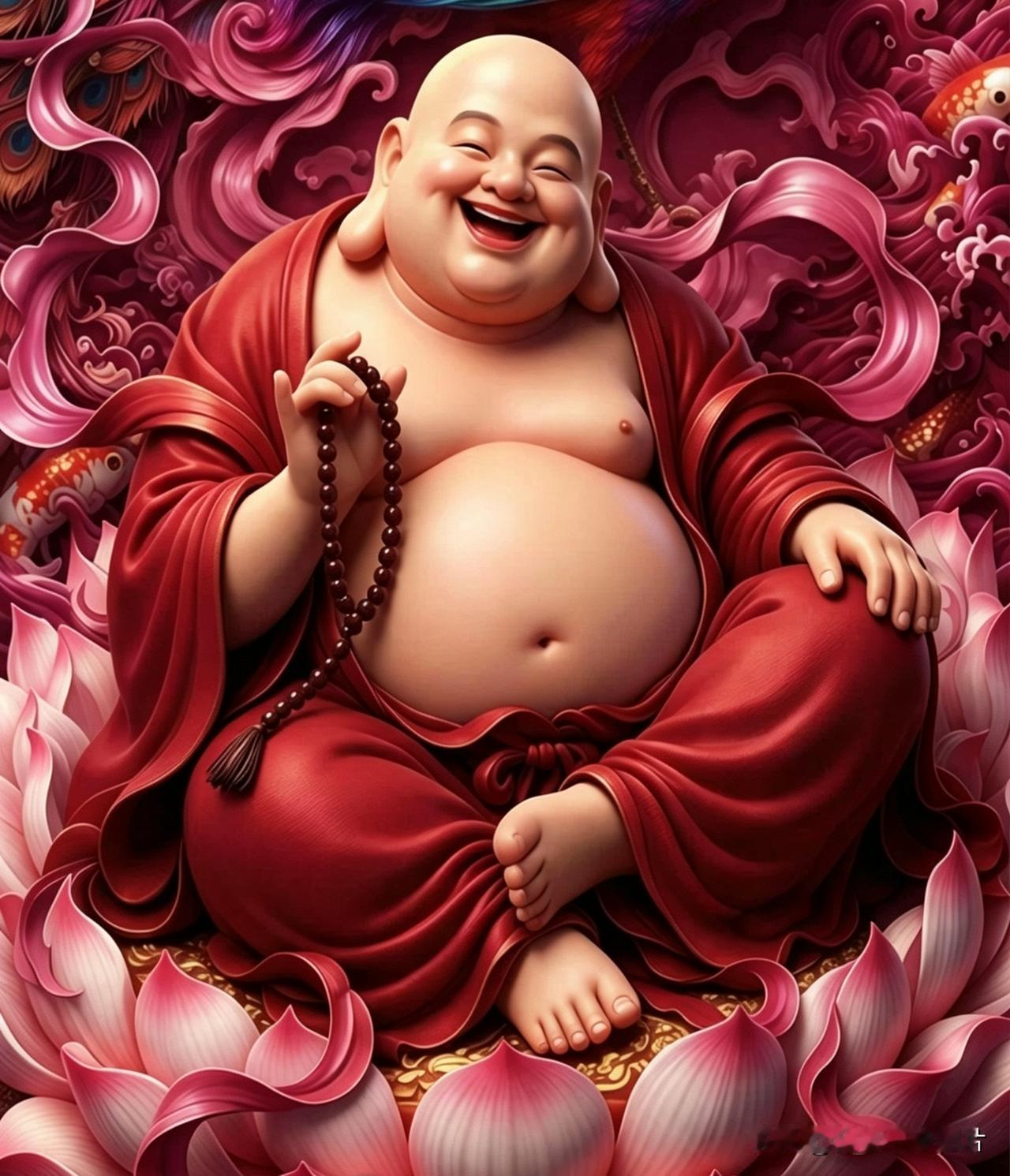 弥勒开怀坐莲台，
一笑纳尽世间福。
