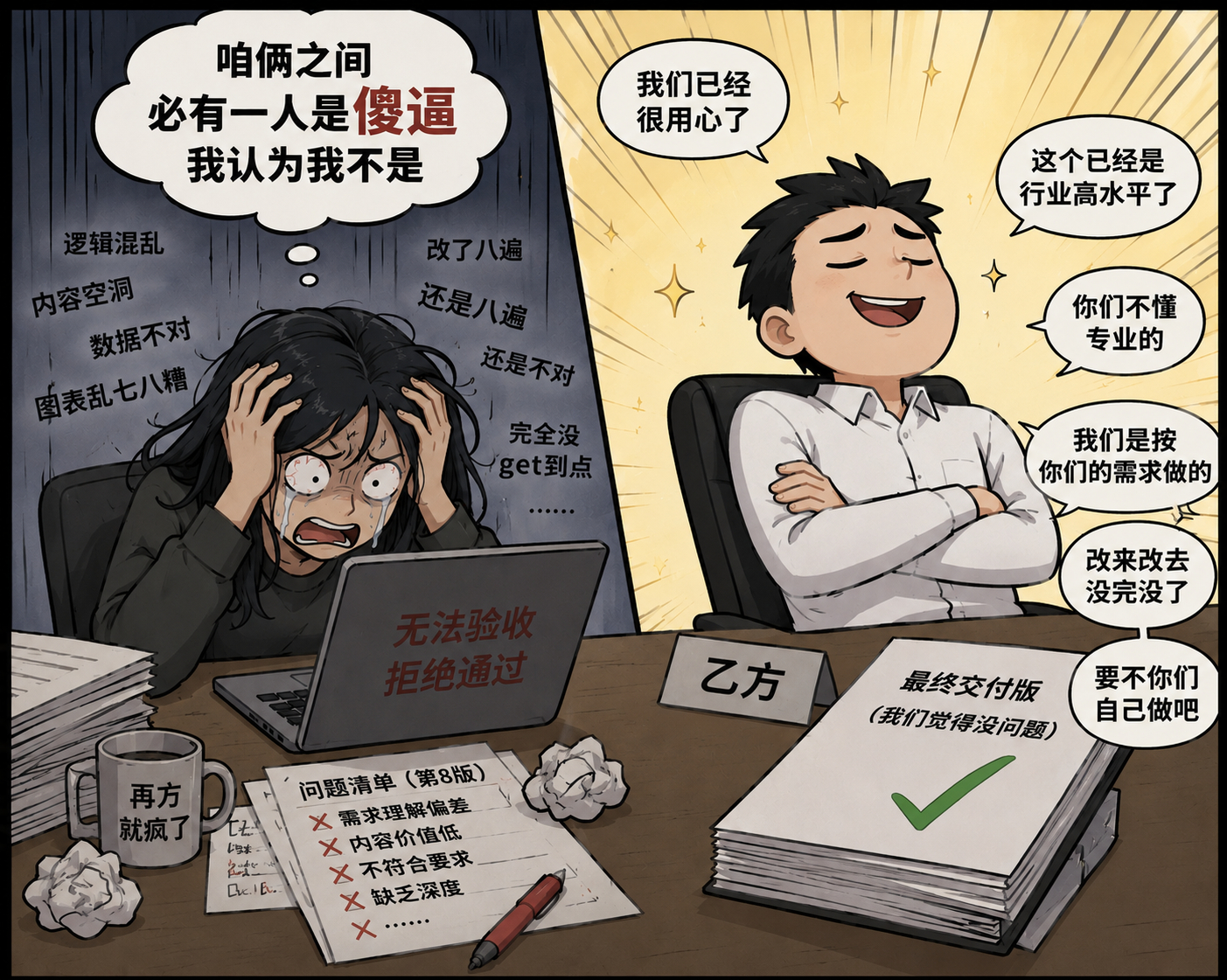 我现在是那个出钱的大冤种甲方。 