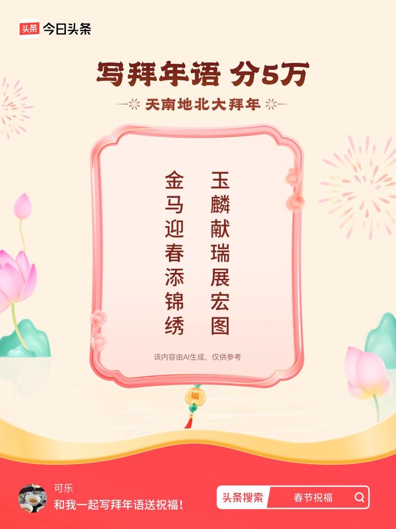 写拜年语送祝福新春拜年送祝福！我的祝福是：“金马迎春添锦绣，玉麟献瑞展宏图”！快