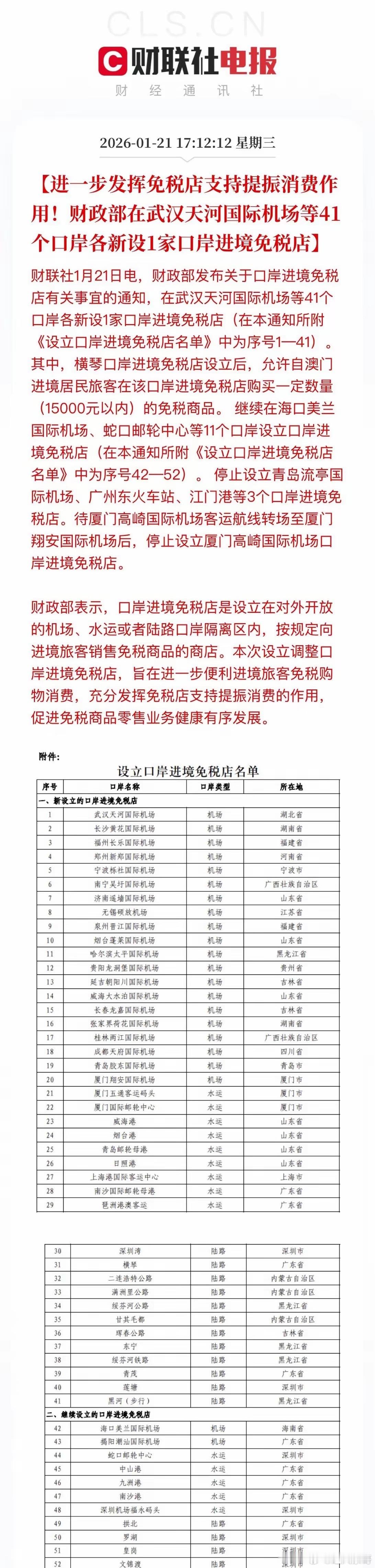 免税消费迎利好！财政部新增41家口岸免税店，相关A股公司有望受益！刚刚，财政部发