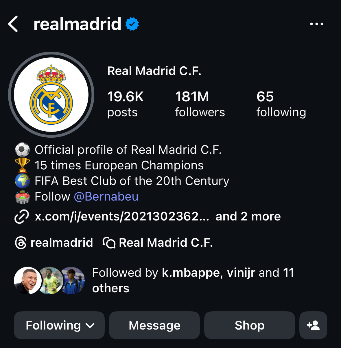 皇马是Instagram上粉丝最多的足球俱乐部。halamadrid