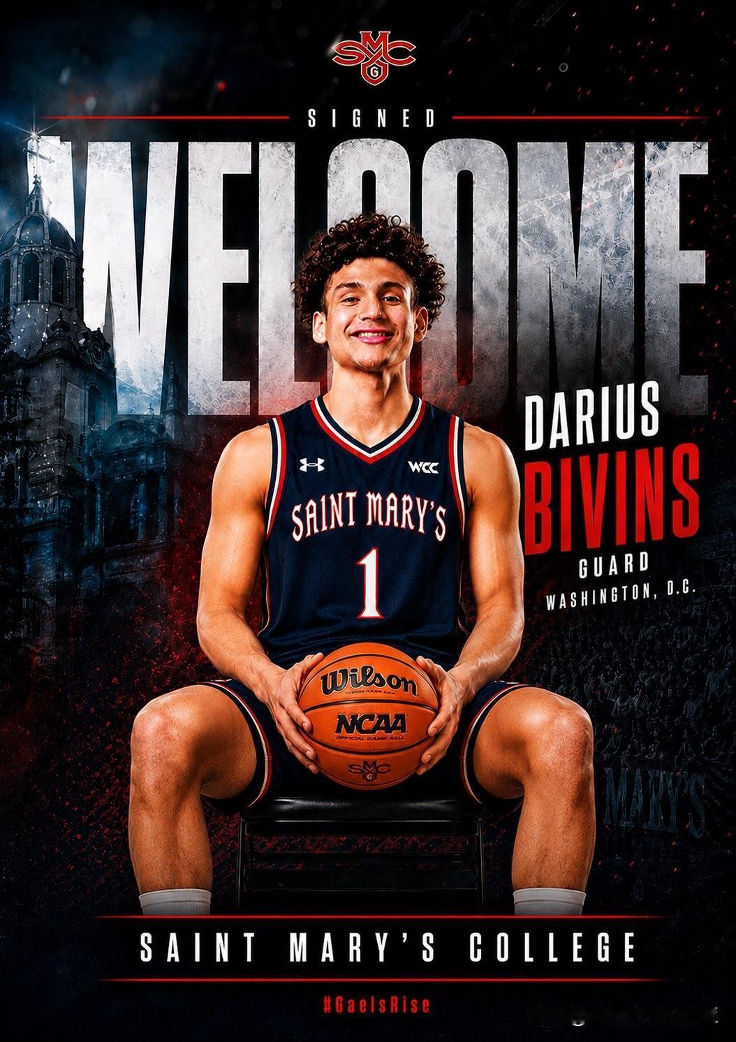 TOP50四星控卫Darius Bivins宣布承诺NCAA男篮 圣玛丽学院，拥