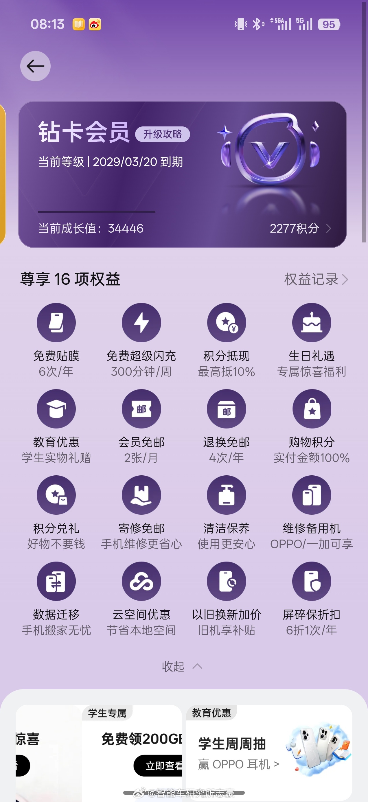 不知不觉成为了oppo最顶的钻石会员但好像一次会员权益都没使过，甚至没研究过 