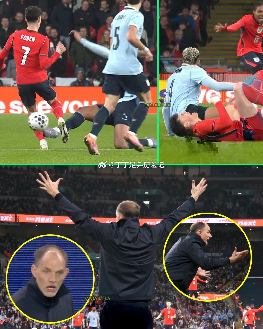 英格兰1比1乌拉圭英格兰队友谊热身赛英格兰对阵乌拉圭的第 50 分钟，阿劳霍对福