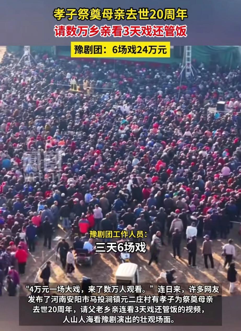 一男子为了祭奠自己母亲去世20周年
耗资24万元
请来了河南豫剧一团来村里演出