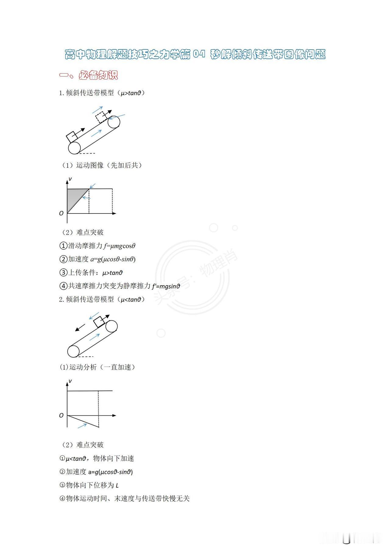 高中物理解题技巧之力学篇
04 秒解倾斜传送带图像问题