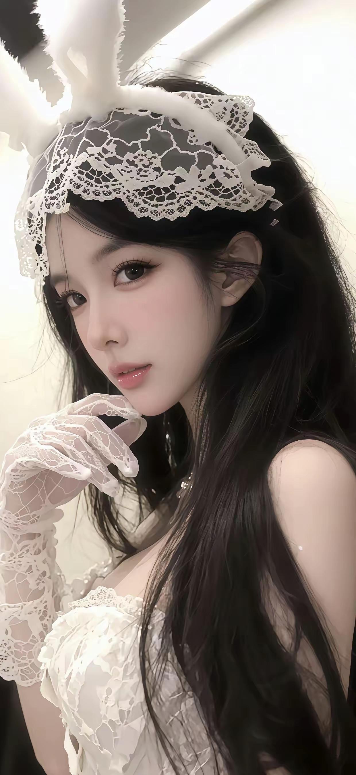 玉兔戴花冠，仙姿入画来。