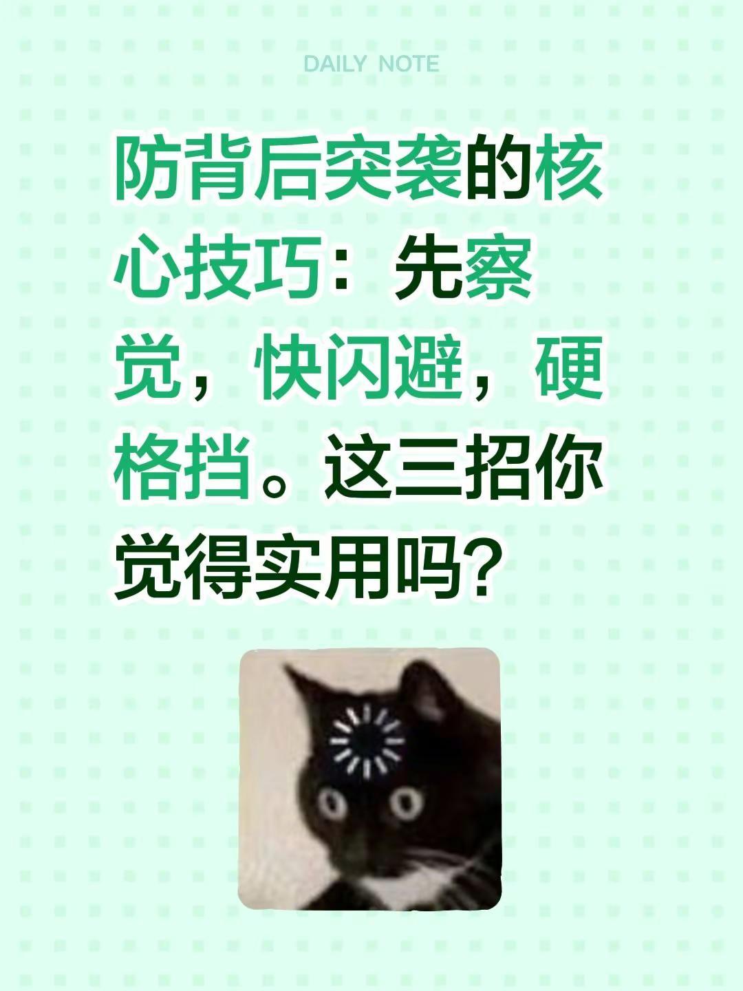 防背后突袭的核心技巧：先察觉，快闪避，硬格挡。这三招你觉得实用吗？